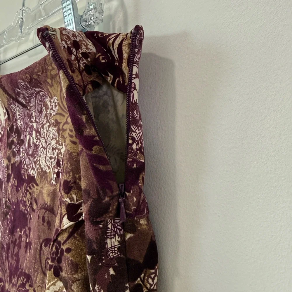 Vintage Fall Vibes Purple Paisley Boho Midi Skirt 14 Floral Stretch Velvet Suede